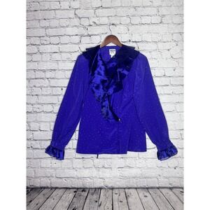 Jeanne Marc Vintage Purple Gold Polka DotMidi Skirt & Ruffle Blouse Set Size L